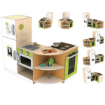 Bucatarie modulara din lemn de joaca copii cu 4 piese interschimbabile-Deluxe Grande Cuisine Modular Wooden Play Kitchen Acooltoy 